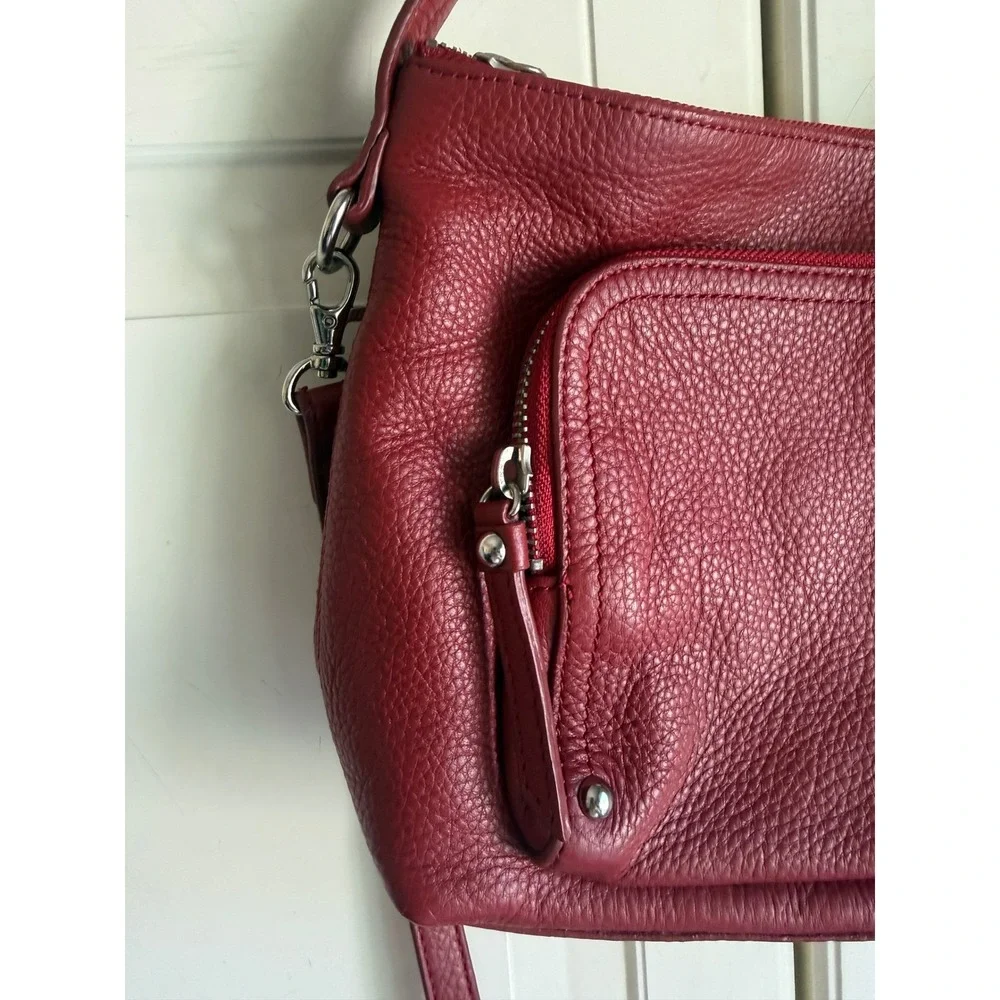 Red Pebbled Leather Convertible Shoulder Bag Crossbody Handbag